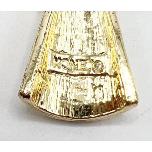 Monet Gold Tone Enameled Angel Brooch Pin  Rhinestones Wings Holiday 2.25" - Picture 4 of 5